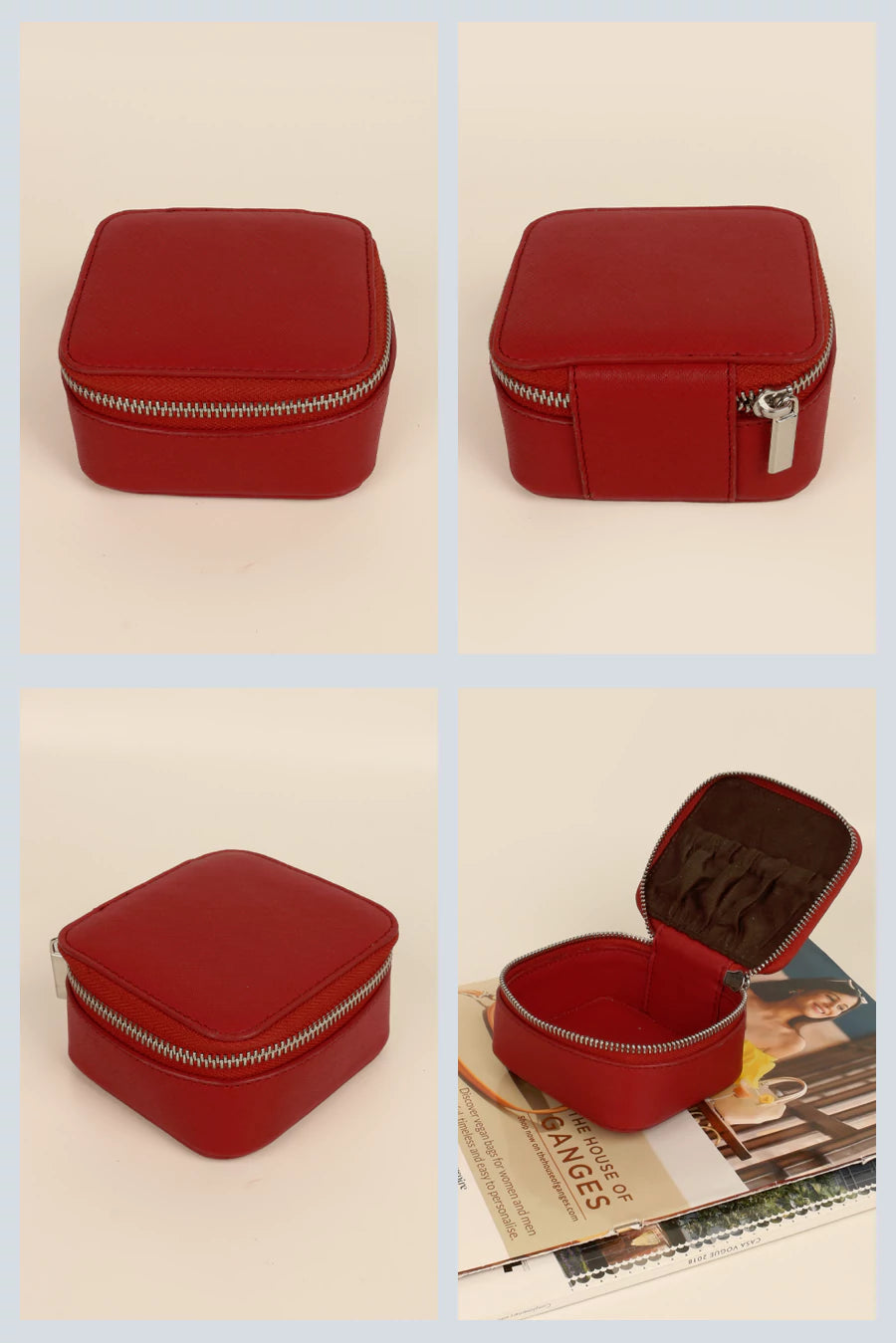 Vegan Square jewellery case ruby detail