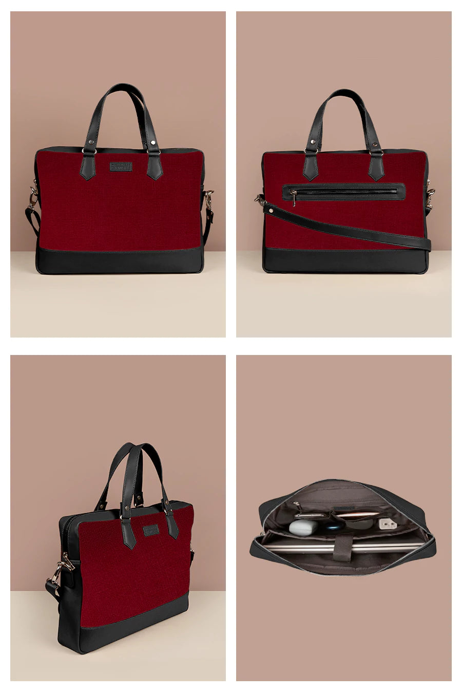 Soft Jute Ross Laptop Bag Merlot Details