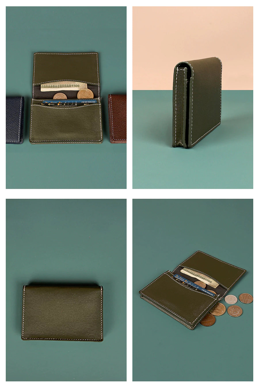 Beth Vegan Leather Mini Wallet Army Details