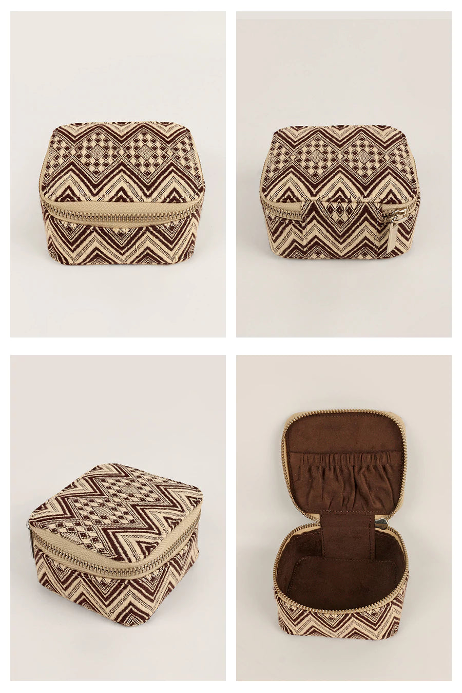 Handloom Jewellery / Watch Case Brown Chevron Details