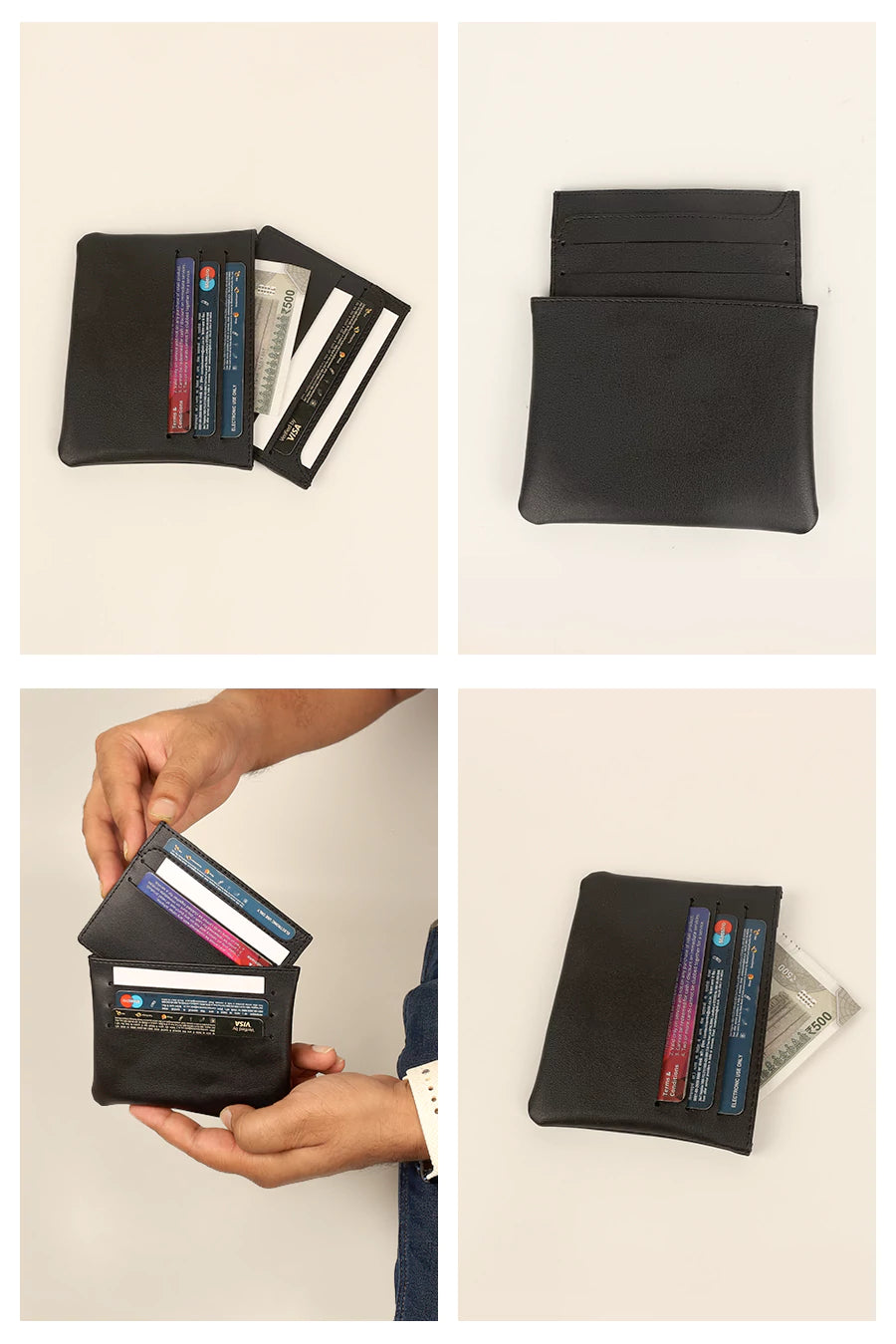 Archie Vegan Leather Cash & Card Pouch Black Details