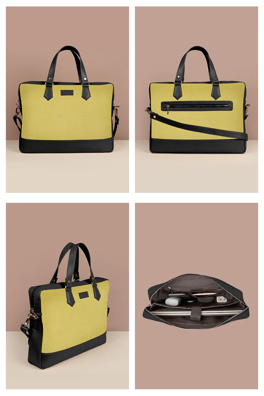 Soft Jute Ross Laptop Bag Lemonade Details