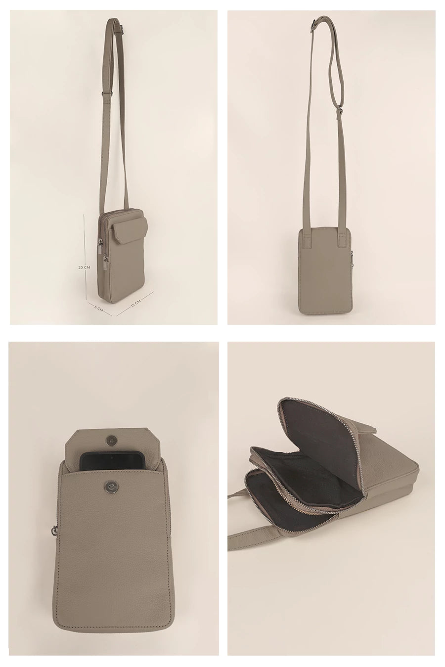 Vertical Mobile Pouch Vegan Leather Limestone Details