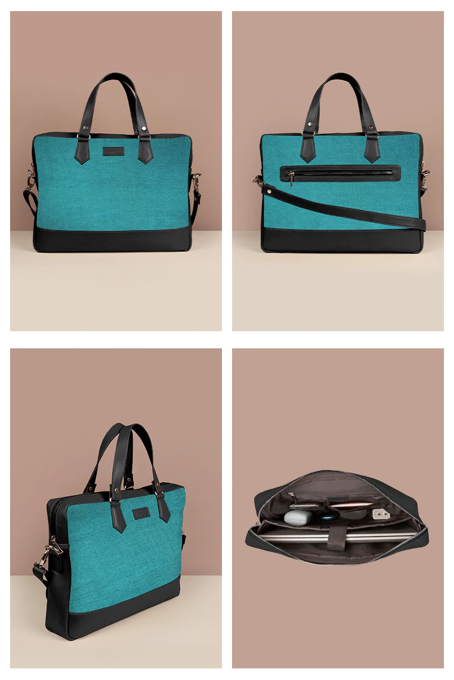 Soft Jute Ross Laptop Bag Turquoise Details