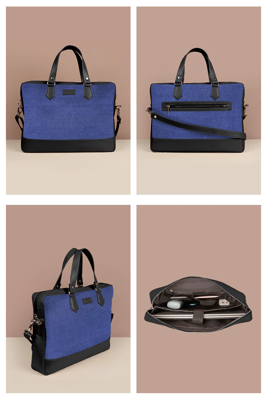 Soft Jute Ross Laptop Bag Royal Blue Details