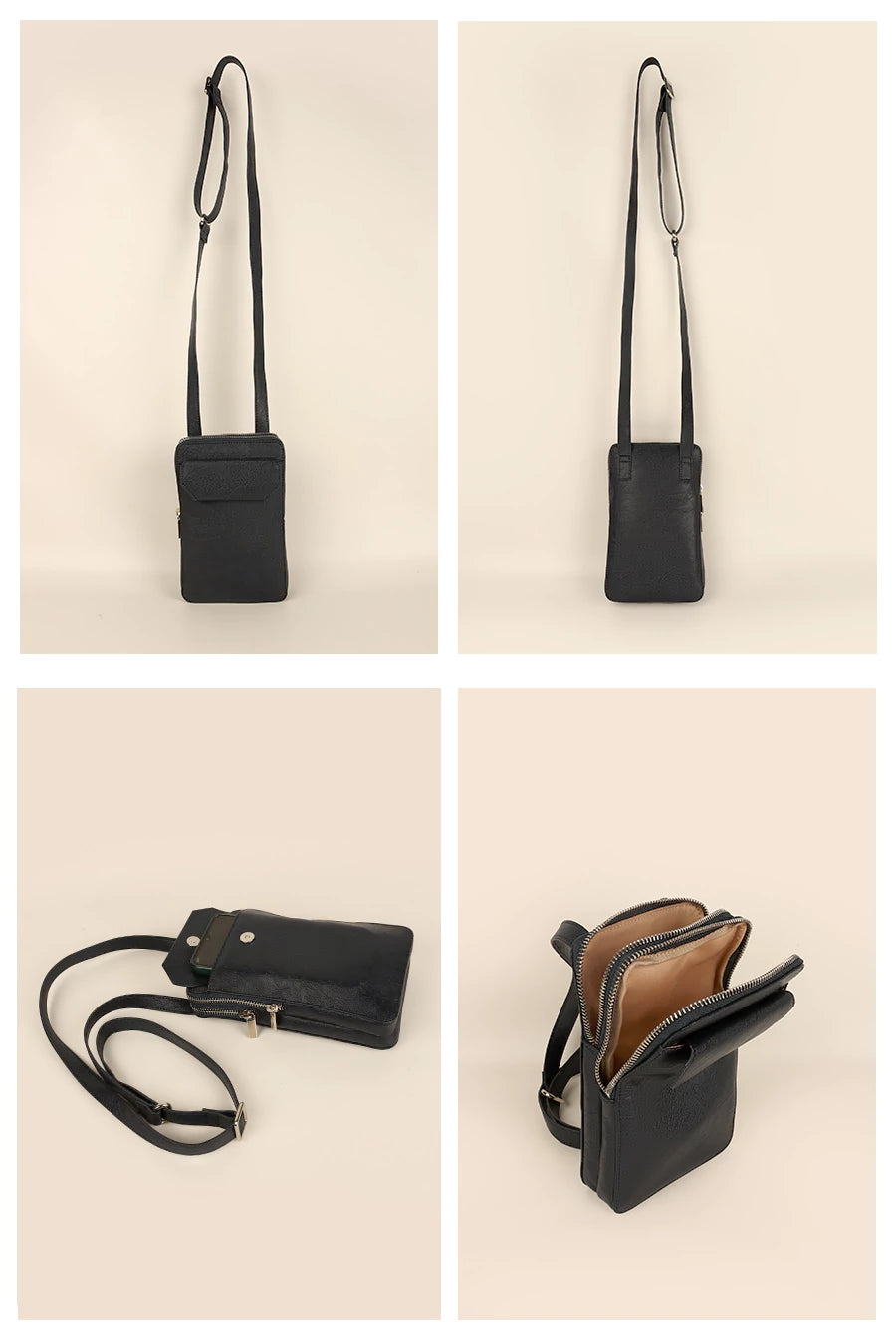 Vegan Leather Vertical Mobile Bag Navy Details