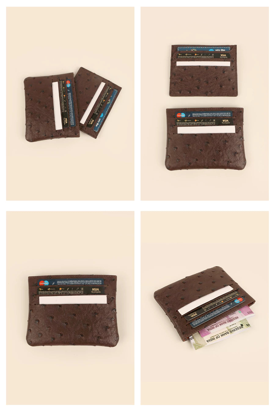 Archie Vegan Leather Cash & Card Pouch Ostrich Brown Details