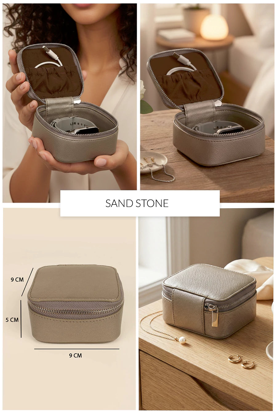 Vegan Leather Jewellery Case Square THE HOUSE OF GANGES