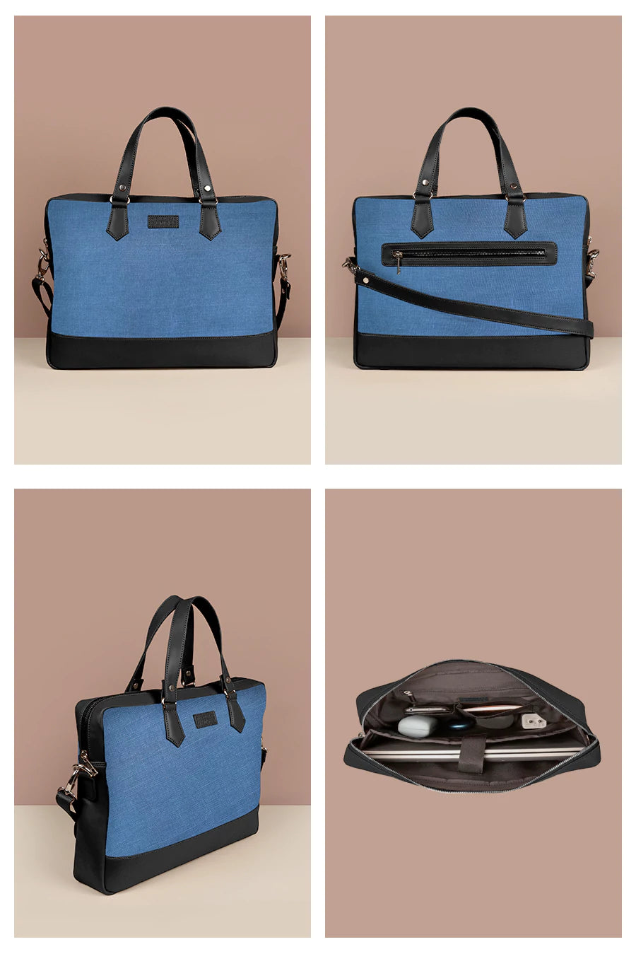 Soft Jute Ross Laptop Bag Marine Details