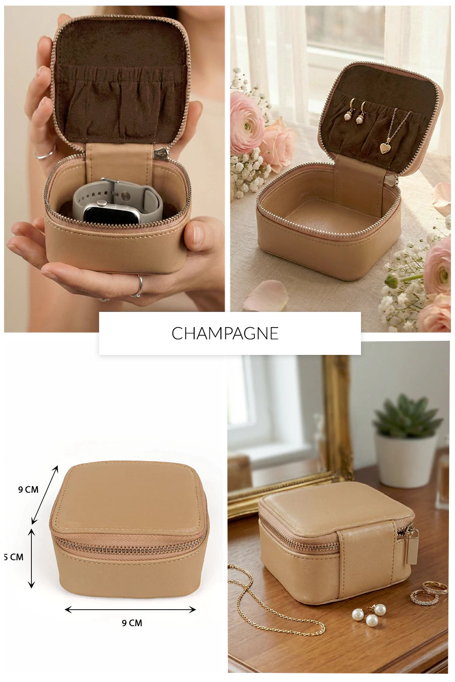 Vegan Leather Jewellery Case Square THE HOUSE OF GANGES