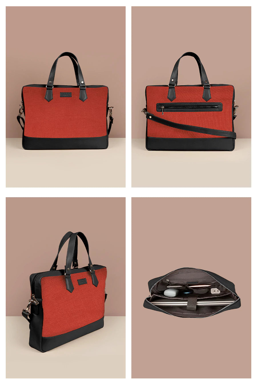 Soft Jute Ross Laptop Bag Tomato Details