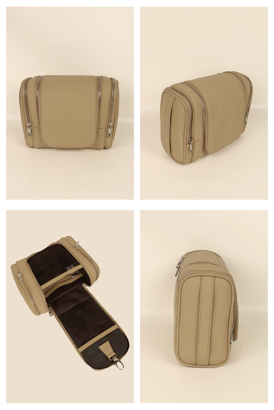 Hanging Toiletry Bag Vegan Leather Beige Details