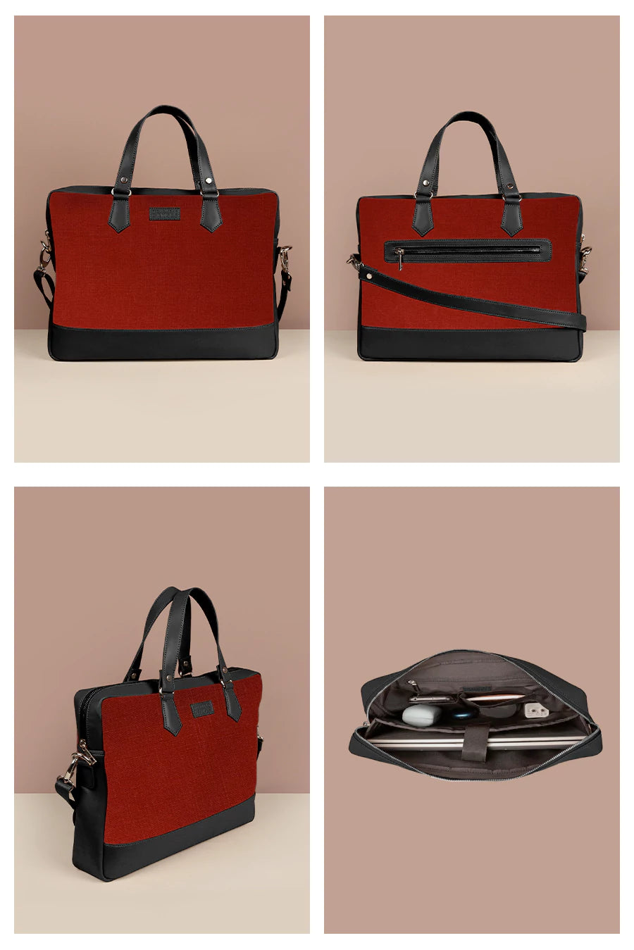 Soft Jute Ross Men 15" Laptop Bag Rasberry Details