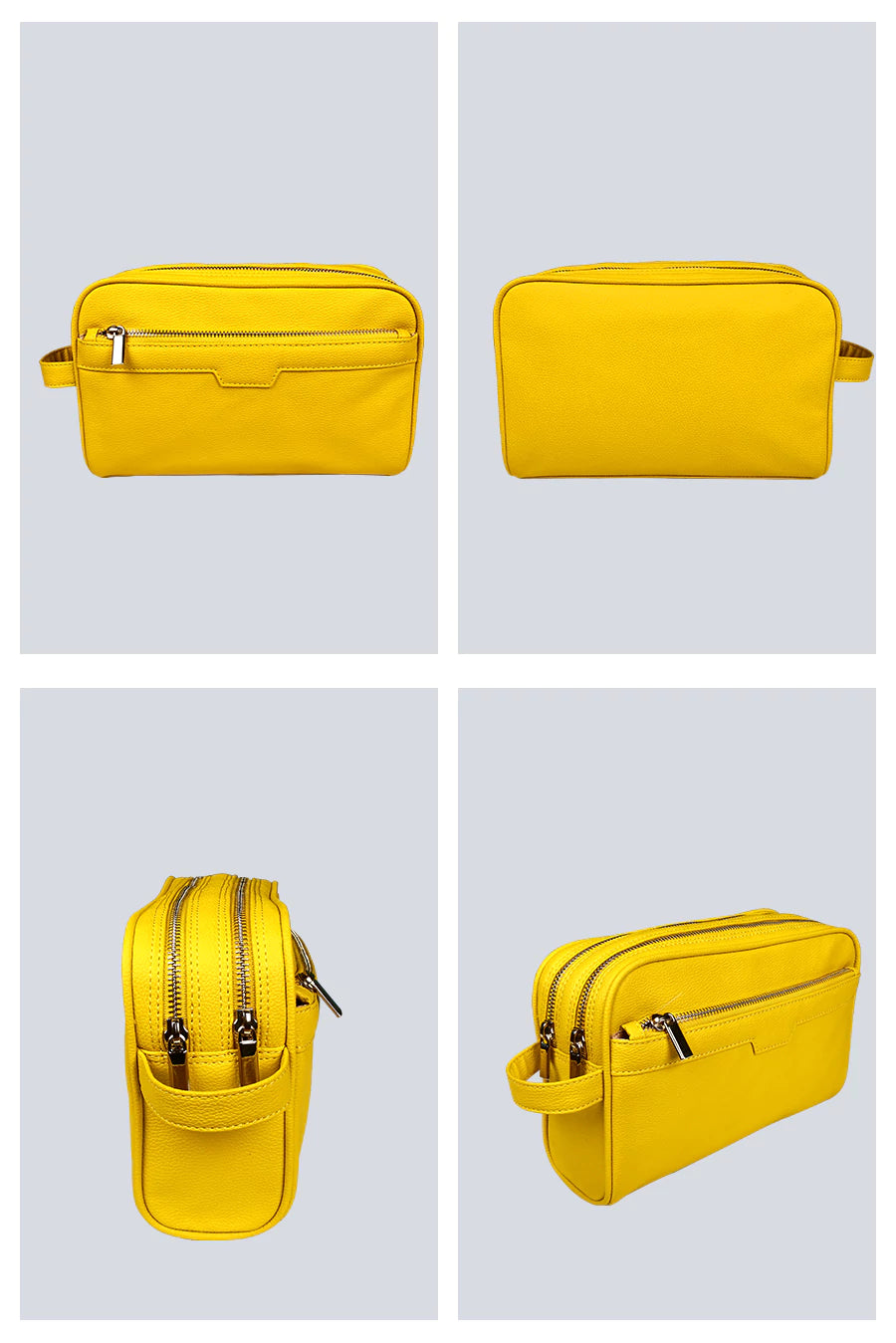 Travel Toiletry Pouch Vegan Leather Citron Details