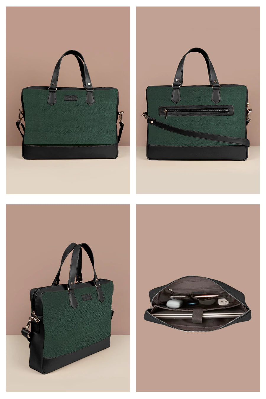 Soft Jute Ross Laptop Bag Olive Details