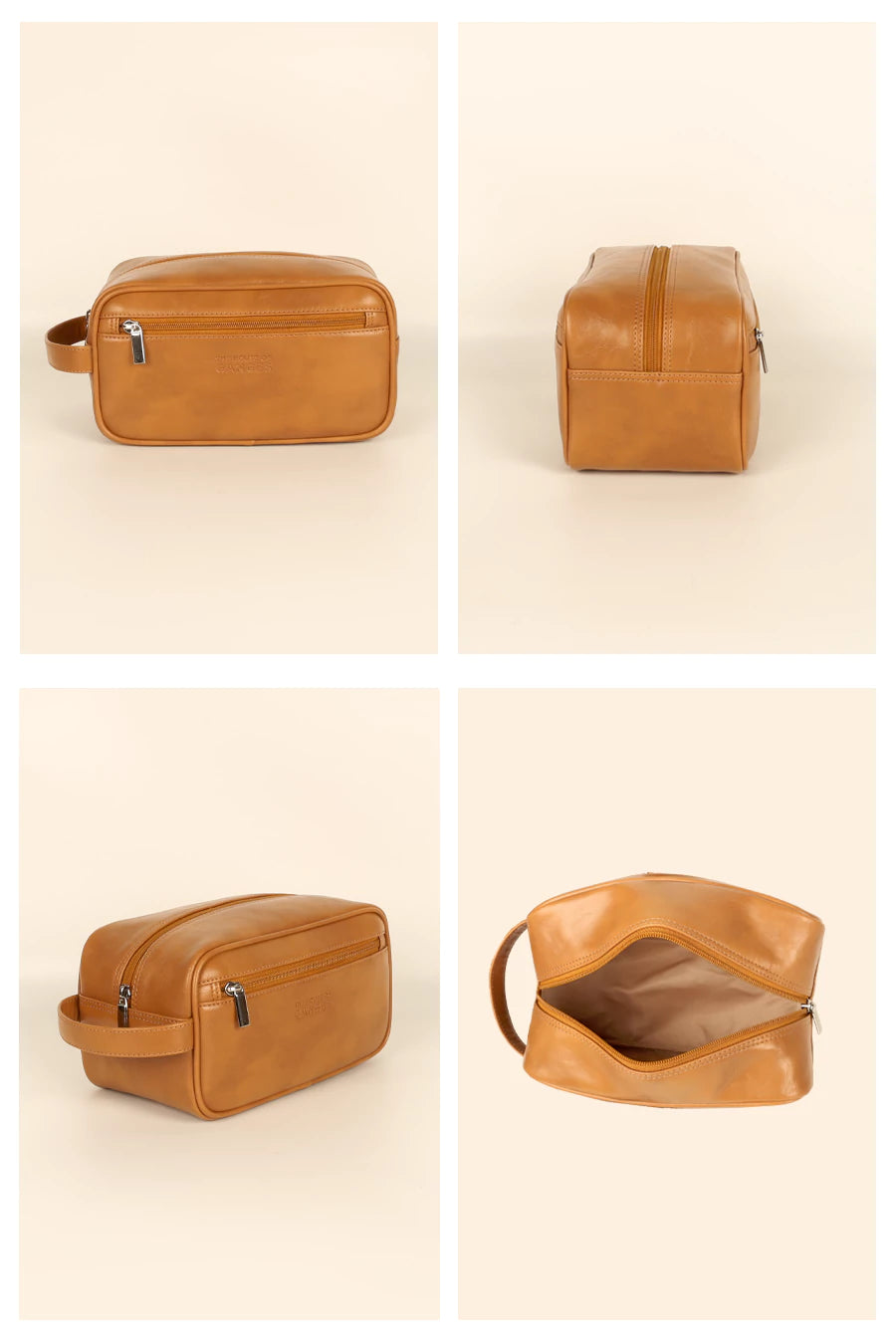Hurst Vegan Leather Men Toiletry Bag Caramel Details
