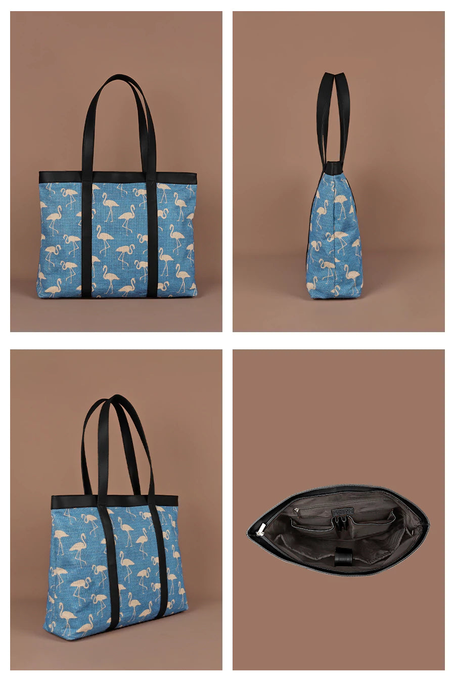 Jute Bag Famingo Women Office Tote Bag Black Details
