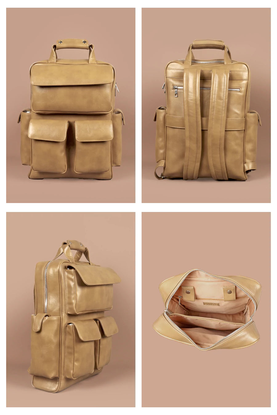 Vegan Leather Women Multipurpose Backpack Buttermilk Detail