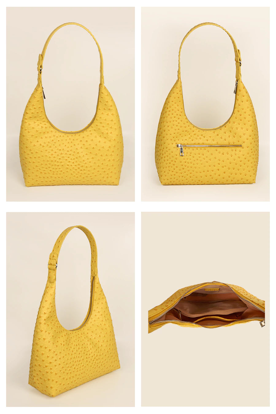 Katie Medium Vegan Leather Shoulder Bag Ostrich Yellow Detail
