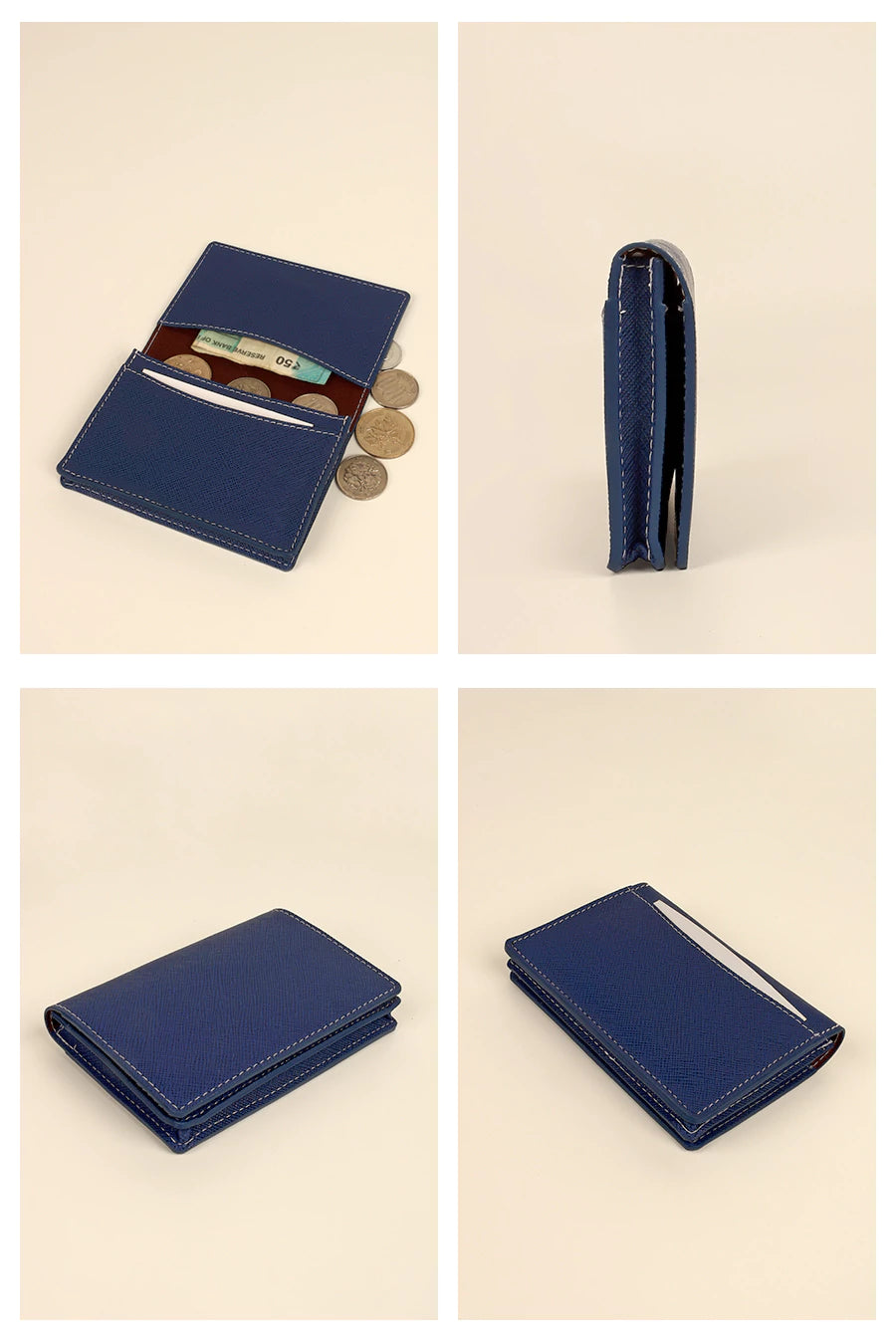 Beth Vegan Leather Card Wallet Oxford Blue Detail