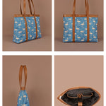 Flora blue women office Jute tote bag Detail