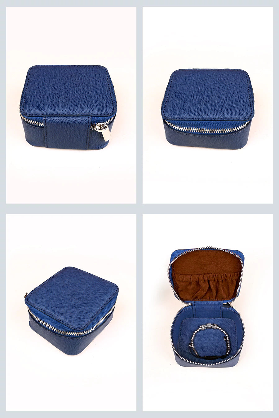 Vegan Leather Square Jewellery Case Oxford Blue Detail