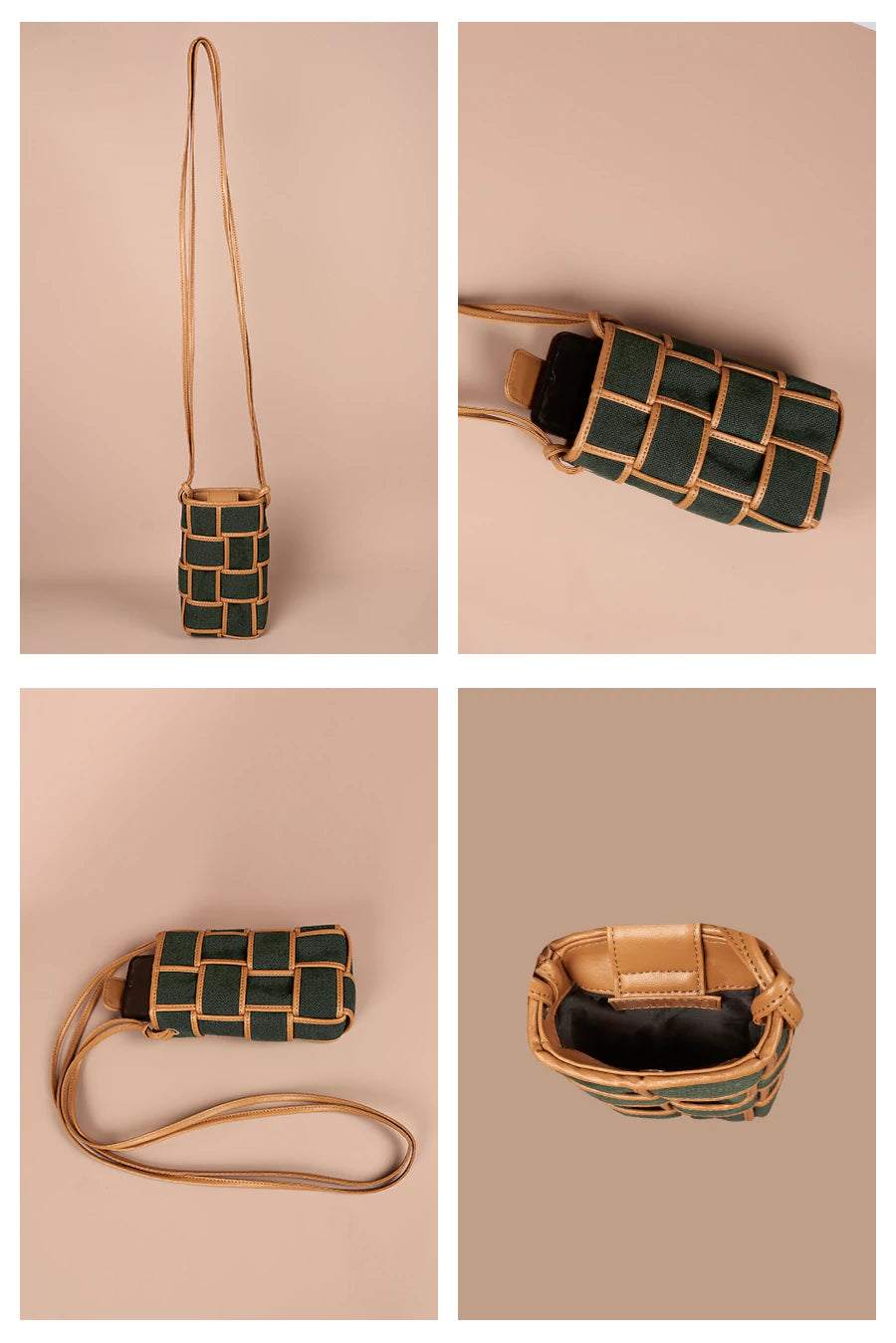 Soft jute Mobile sling Bag jade detail