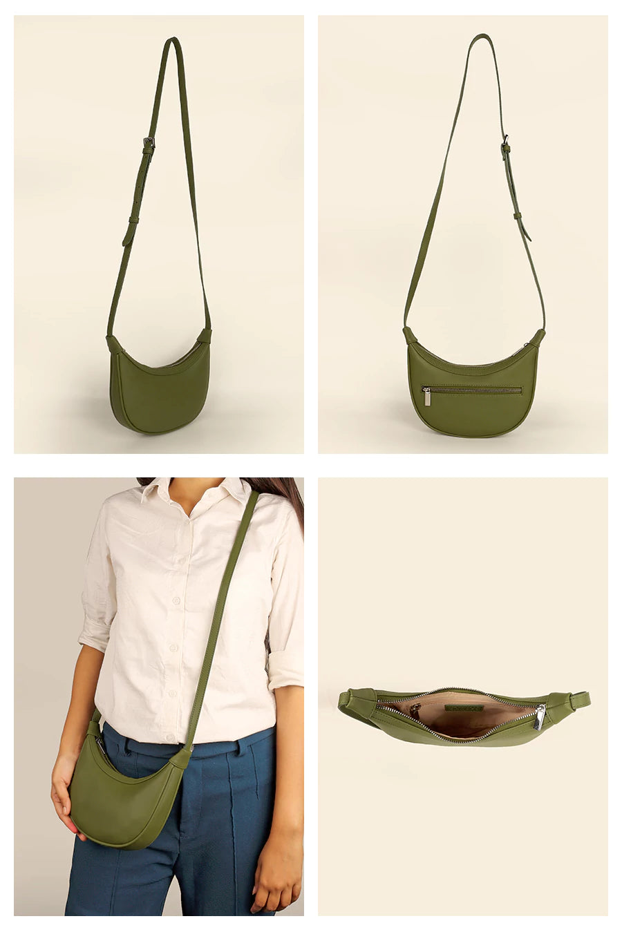 Mini Moony Vegan Leather Women Crossbody Sling Bag Evergreen Details