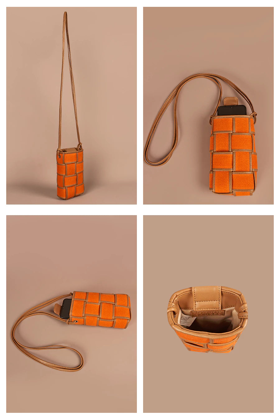 Soft jute Mobile sling Bag Mandarin detail