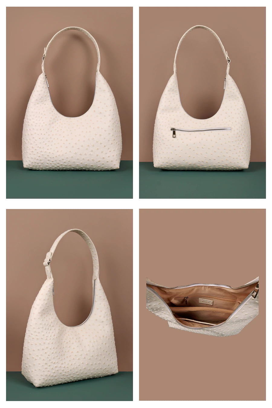 Katie Medium Vegan Leather Shoulder Bag Ostrich White Detail