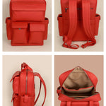 Vegan Leather Travel Backpack Organizer Scarlet Detail