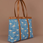 Flora blue women office Jute tote bag front