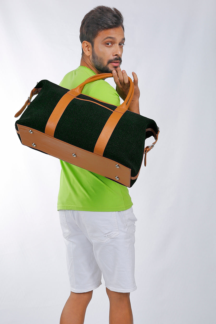 Joey soft jute travel luggage bag men olive M2