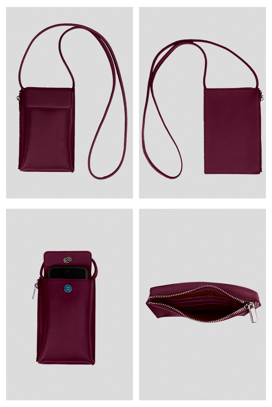 Grace Vegan Leather Mobile Sling Bag Claret Detail