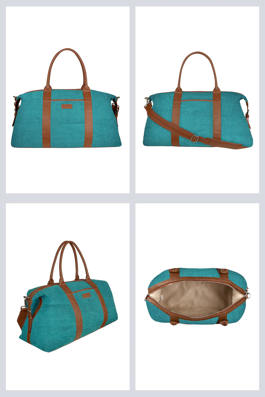 Joey soft jute travel duffle bag women turquoise detail