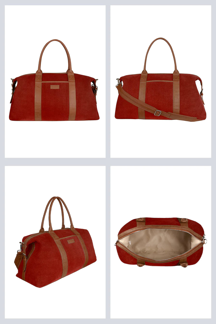 Joey soft jute travel luggage bag men rasberry detail